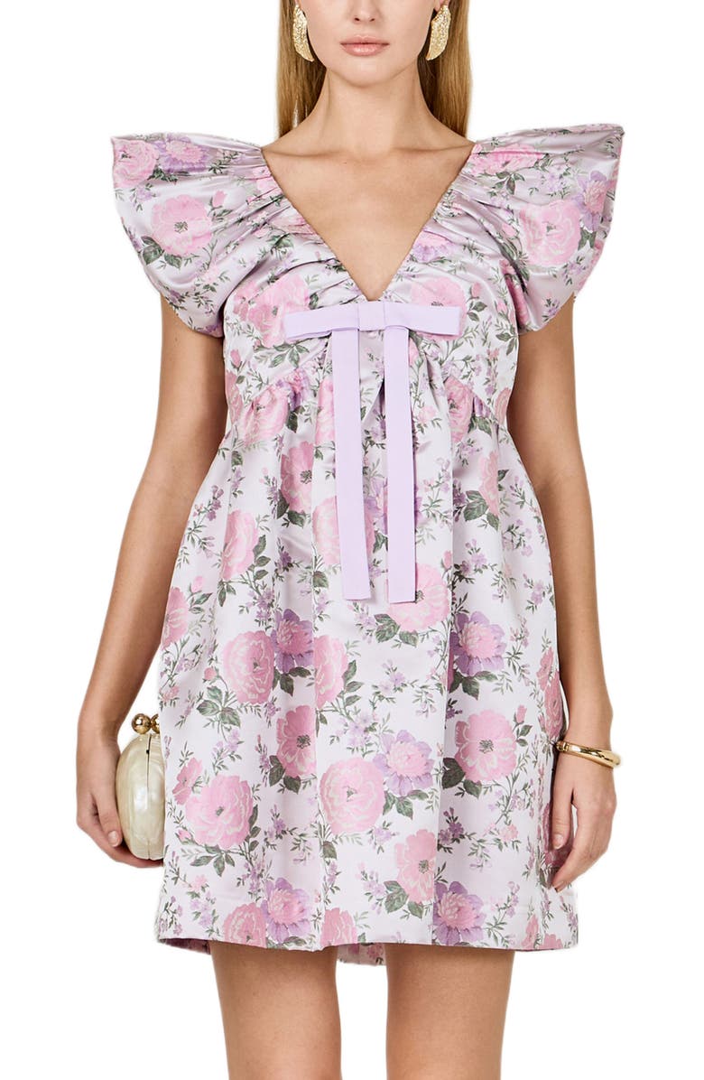 Endless Rose Bow Floral Print Minidress, Alternate, color, Pink