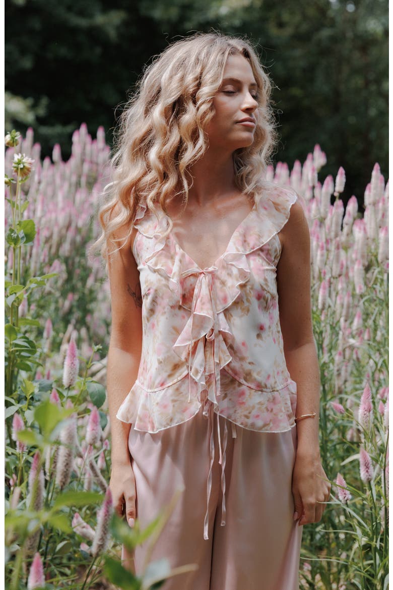 Ismena Tie Front Top, Alternate, color, BLURRED PINK FLORAL