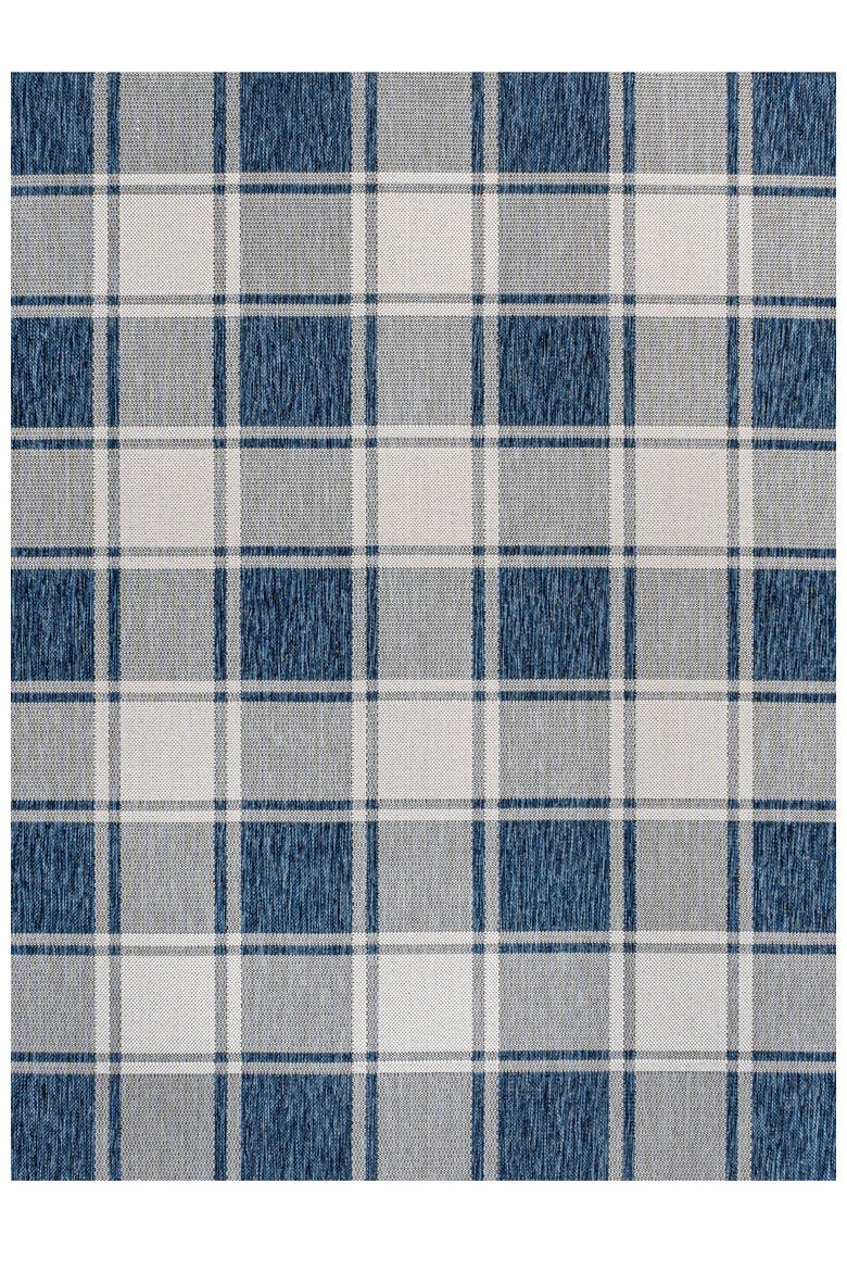 Sabine Traditional Farmhouse Bold Gingham Indoor/Outdoor Area Rug, Main, color, Navy/Cream