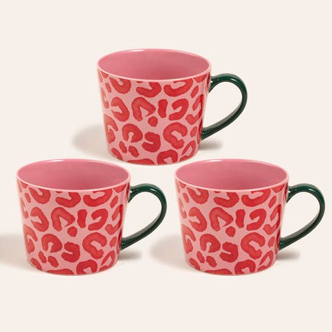 Luohu Porcelain Animal Print Mug 12 Oz. Set Of 3