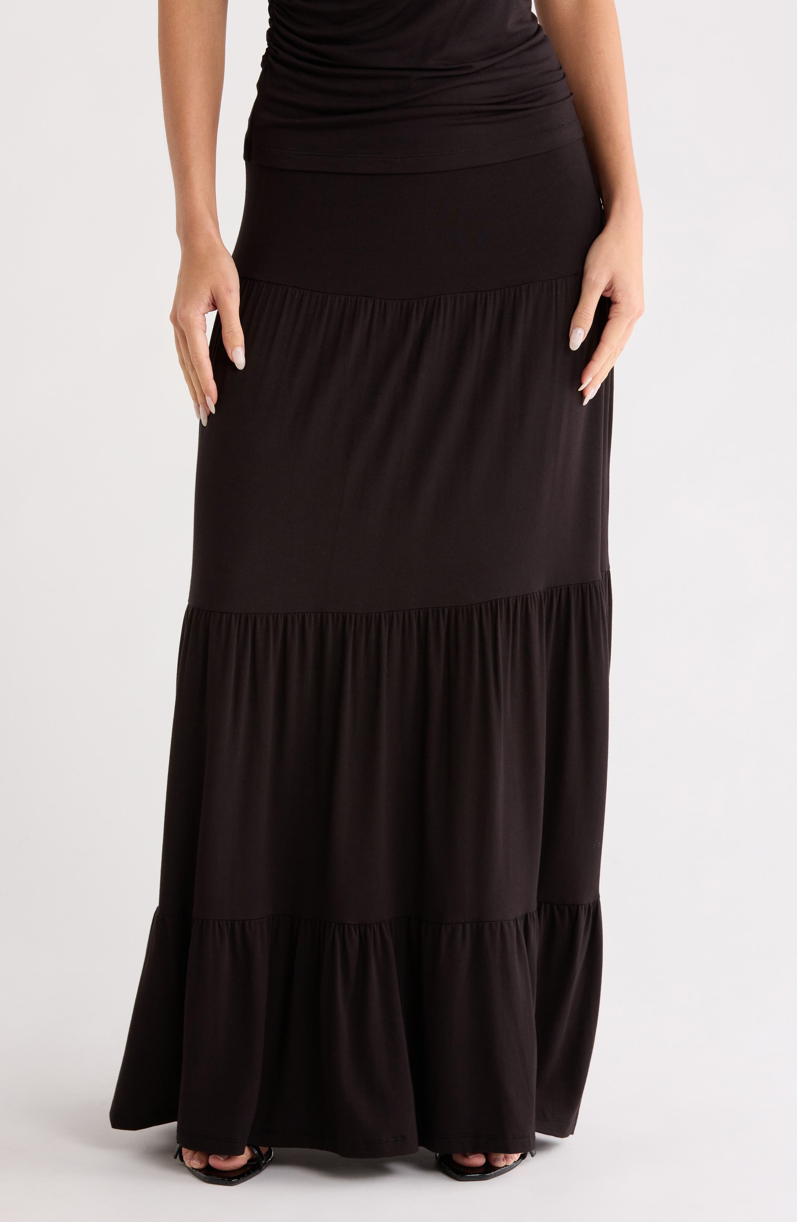 Renee C Tiered Jersey Maxi Skirt