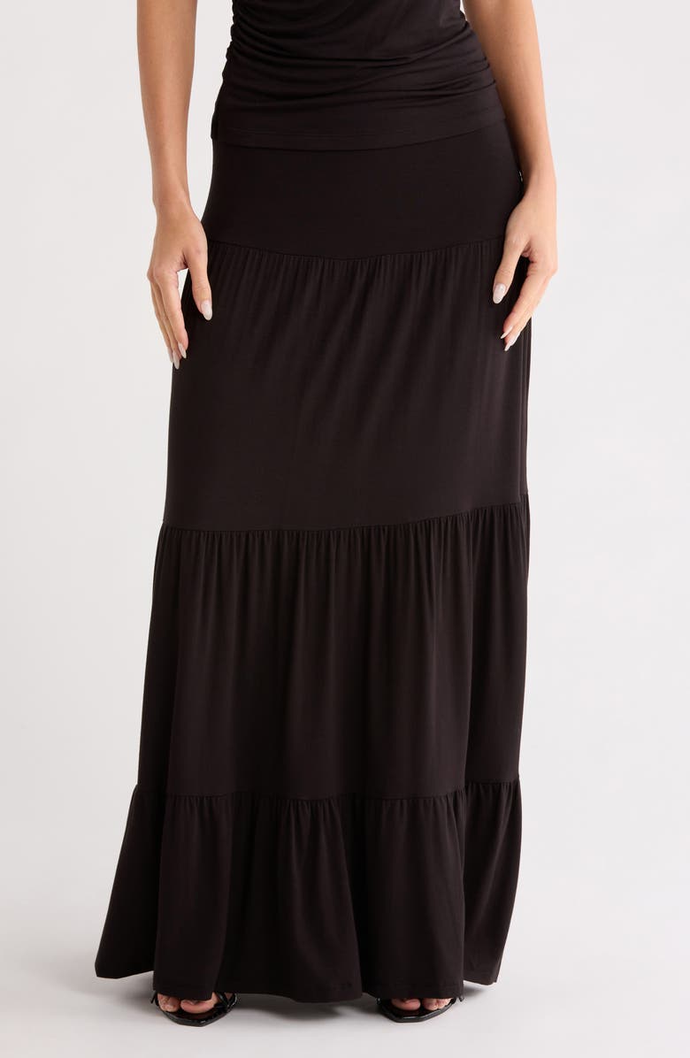 Renee C Tiered Jersey Maxi Skirt, Main, color, Black
