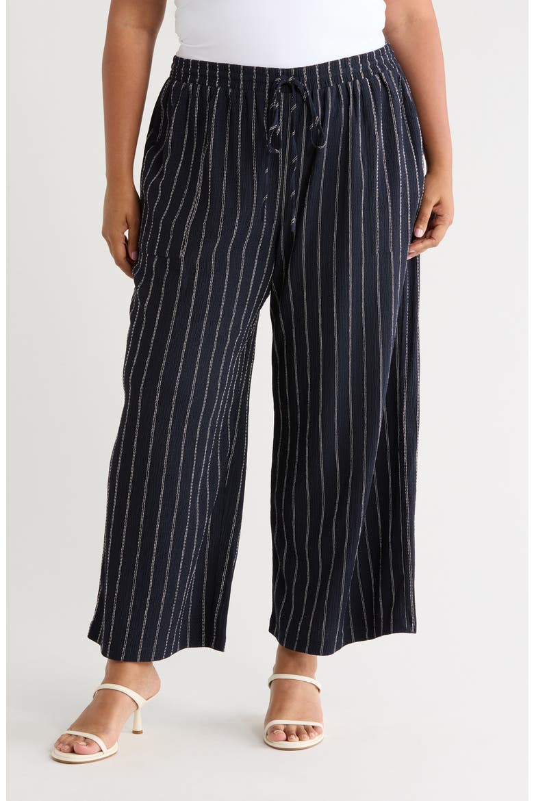Crinkle Wide Leg Pants, Main, color, NAVY- IVORY REVA STRIPE