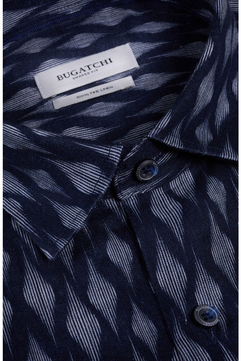 Vero Shaped Fit Geometric Print Short Sleeve Button-Up Shirt, Alternate, color, NAVY