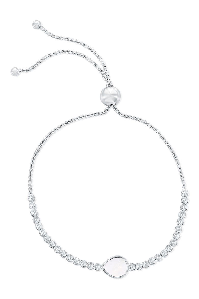 Mother-of-Pearl & Cubic Zirconia Slider Bracelet, Main, color, SILVER