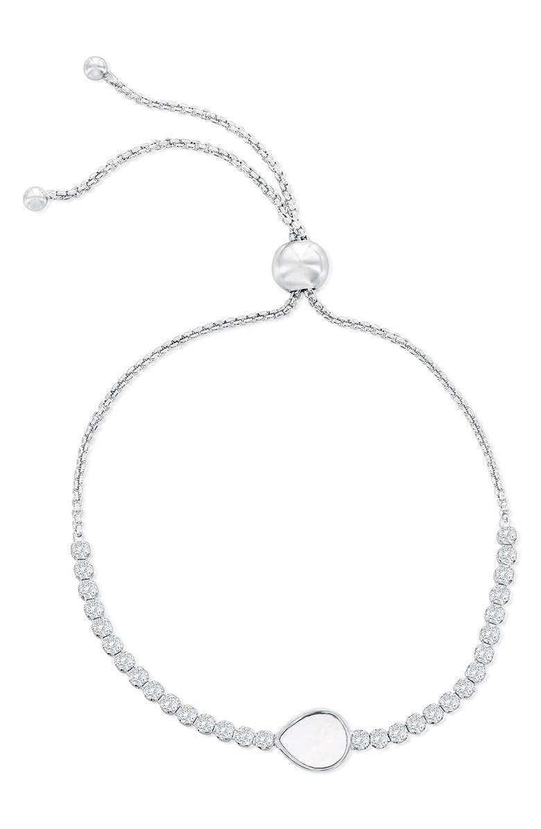 SIMONA Mother-of-Pearl & Cubic Zirconia Slider Bracelet, Main, color, Silver