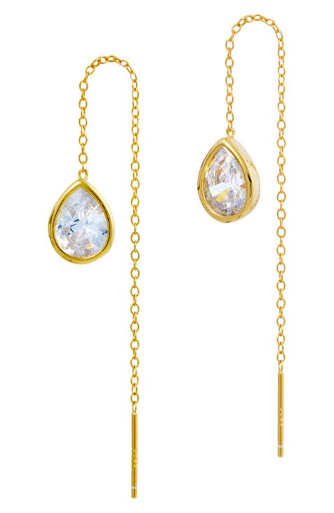 Pear CZ Threader Drop Earrings