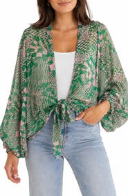 SAACHI Geometric Floral Sheer Tie Front Short Duster