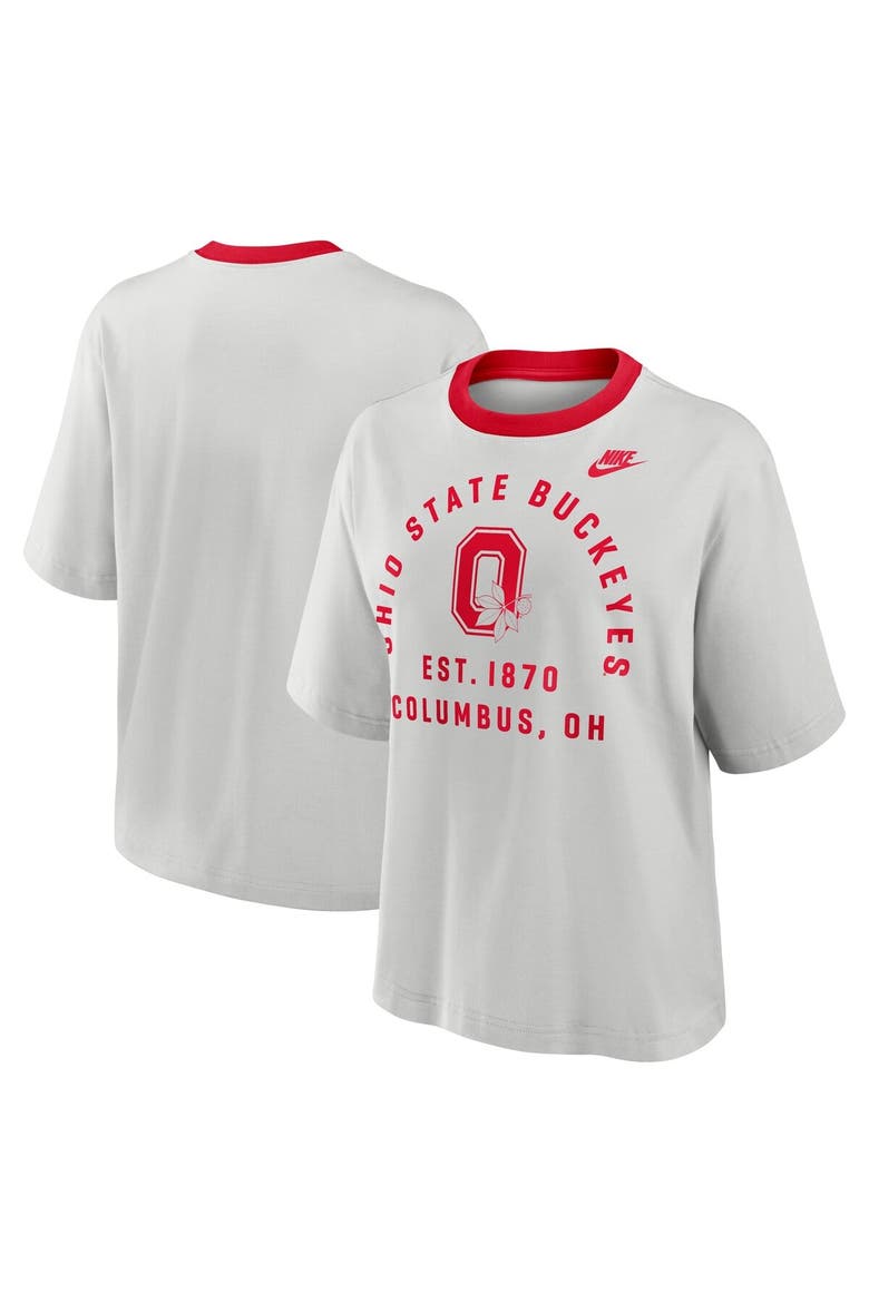 Women's Nike Gray Ohio State Buckeyes Legacy Arch Script Boxy T-Shirt, Main, color, Gray