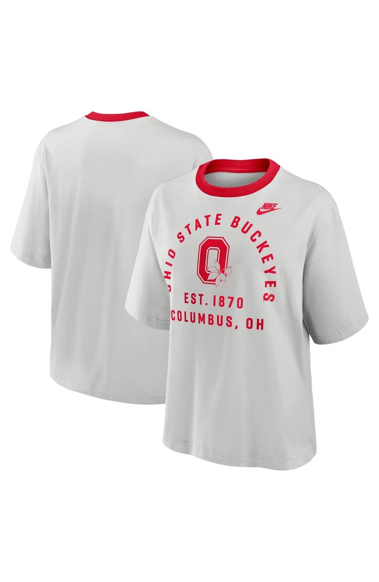 Nike Women's Nike Gray Ohio State Buckeyes Legacy Arch Script Boxy T-Shirt, Main, color, Gray