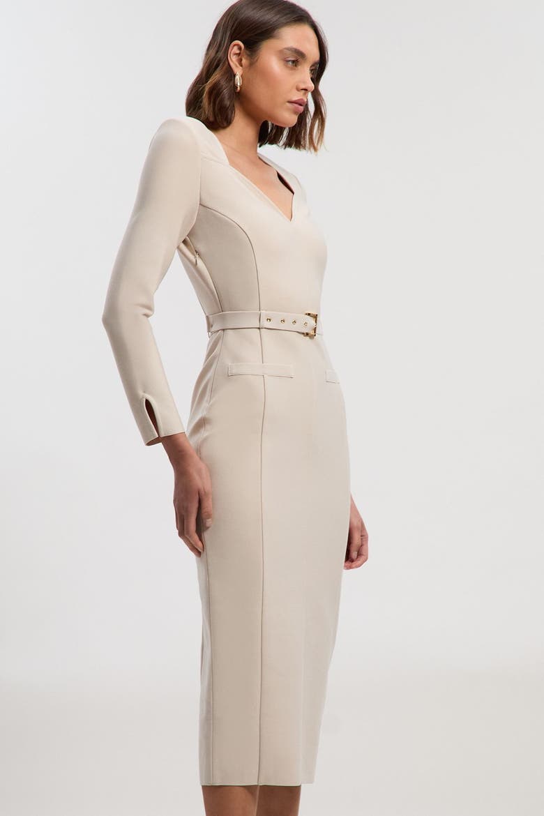 Figure Form Bandage Belted Midi Dress, Alternate, color, Stone