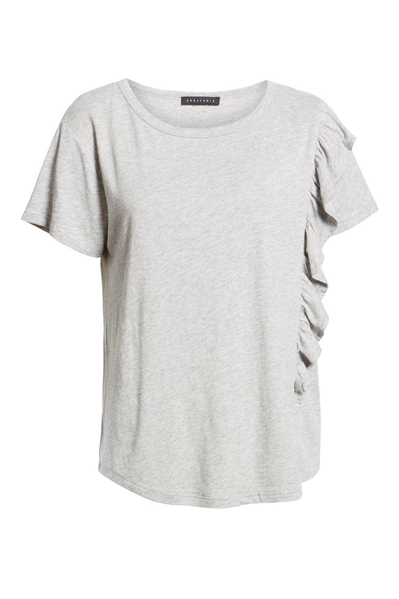 Gia Ruffle Trim Tee, Alternate, color, GREY