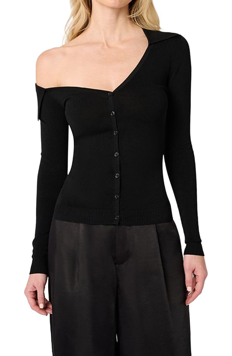 WeWoreWhat Off The Shoulder Collared Shirt, Main, color, Black