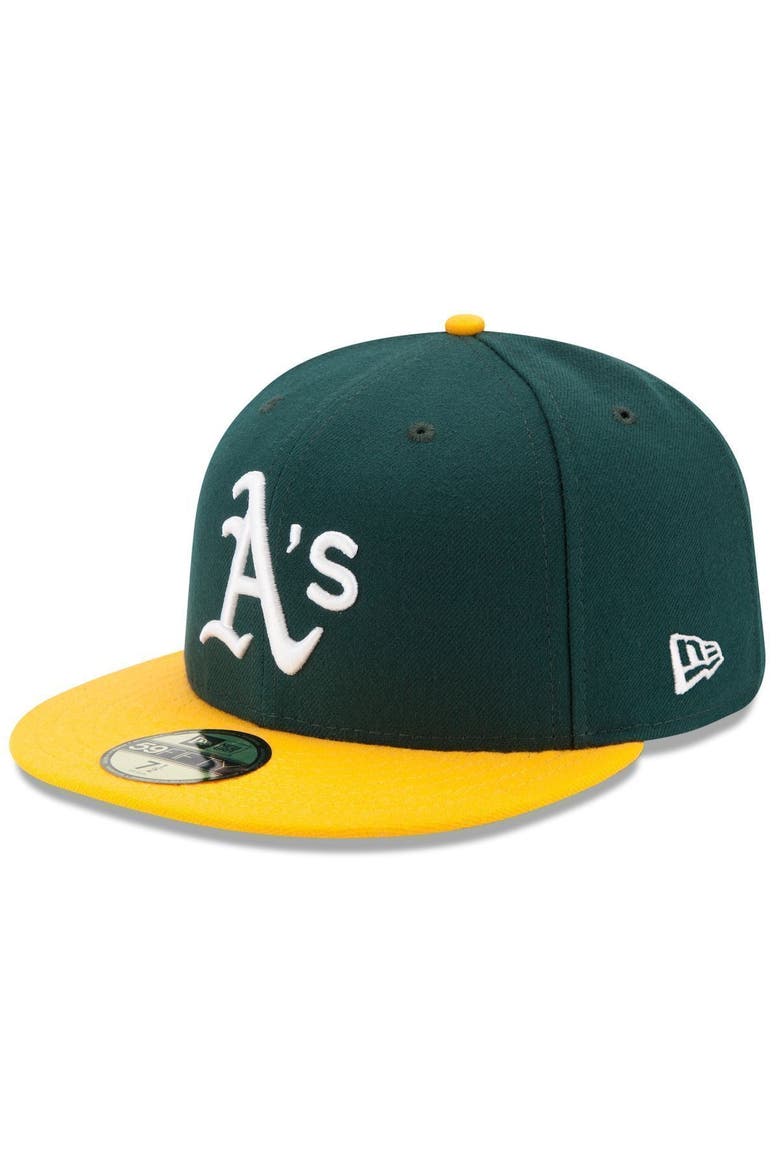 Men's New Era Green/Yellow Oakland Athletics Home Authentic Collection On-Field 59FIFTY Fitted Hat, Main, color, GREEN