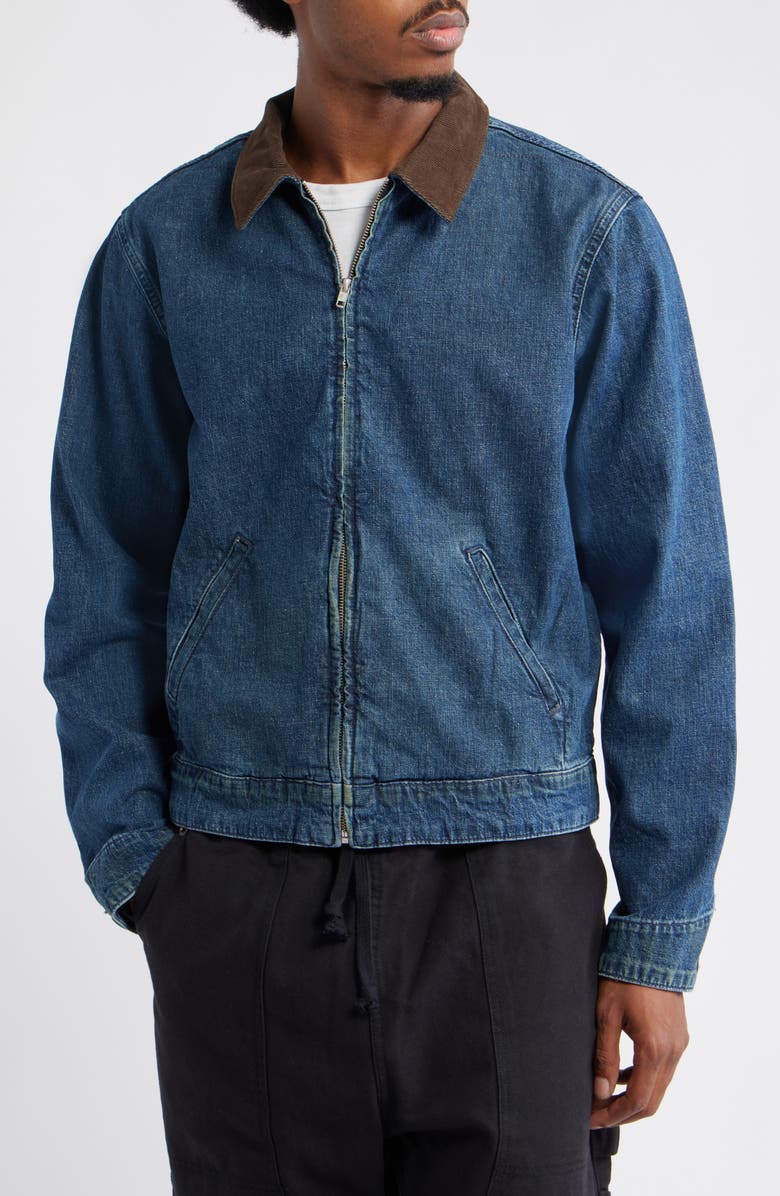 BDG Urban Outfitters Denim Harrington Jacket with Corduroy Collar, Alternate, color, Denim Blue