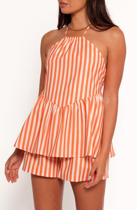 Valencia Stripe Cotton Halter Neck Top