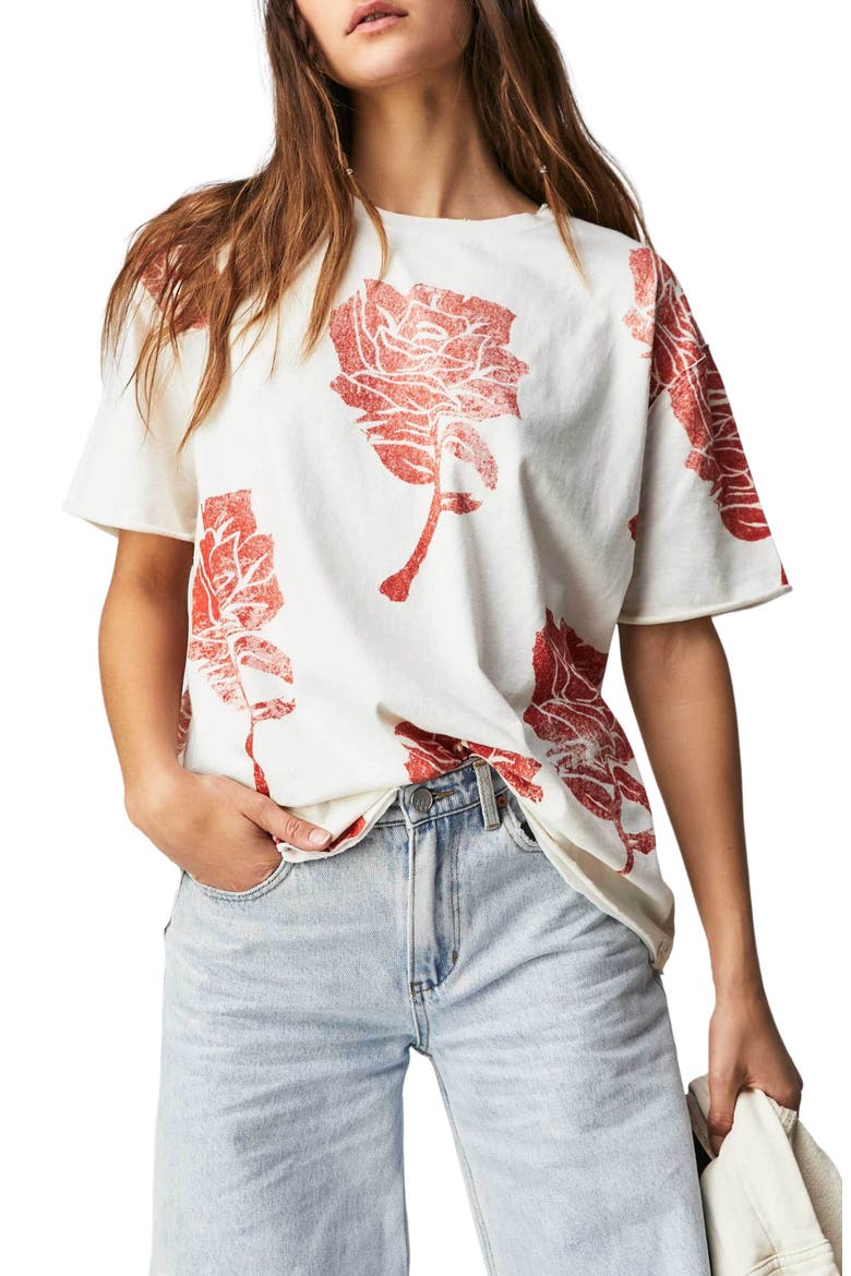 Painted Floral Oversize Graphic T-Shirt, Main, color, IVORY COMBO