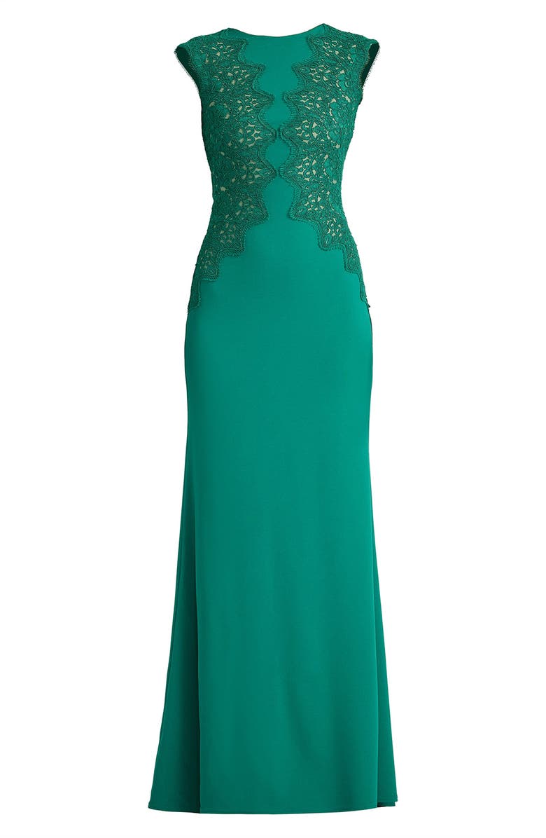 Tadashi Shoji Embroidered Detail Crepe Body-Con Gown, Alternate, color, Emerald