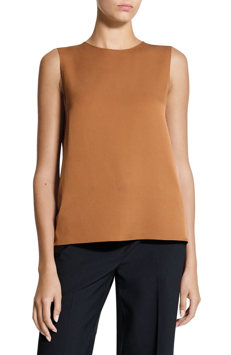 Theory Sleeveless Silk Blouse, Main, color, Bright Cognac