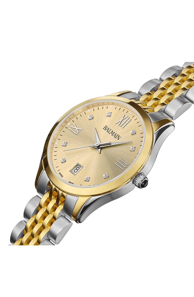 Balmain Classic R Diamond Bracelet Watch, 34mm, Alternate, color, Stainless Steel And Yellow