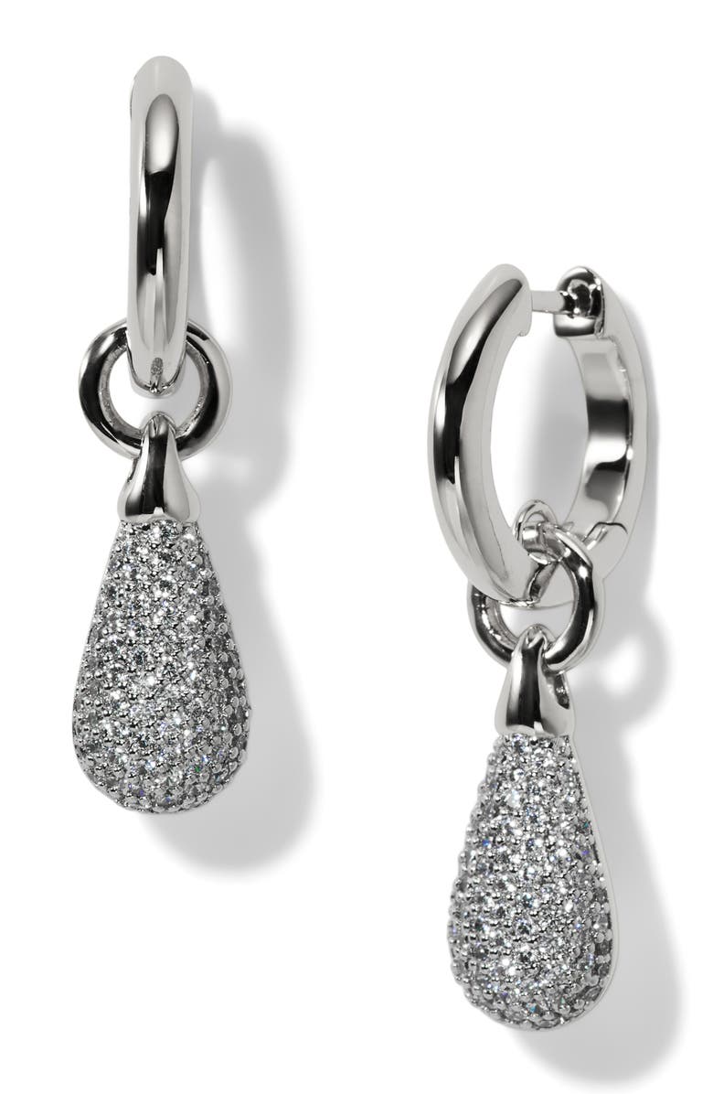 Nadri Gemini Pavé Huggie Hoop Drop Earrings, Main, color, Rhodium