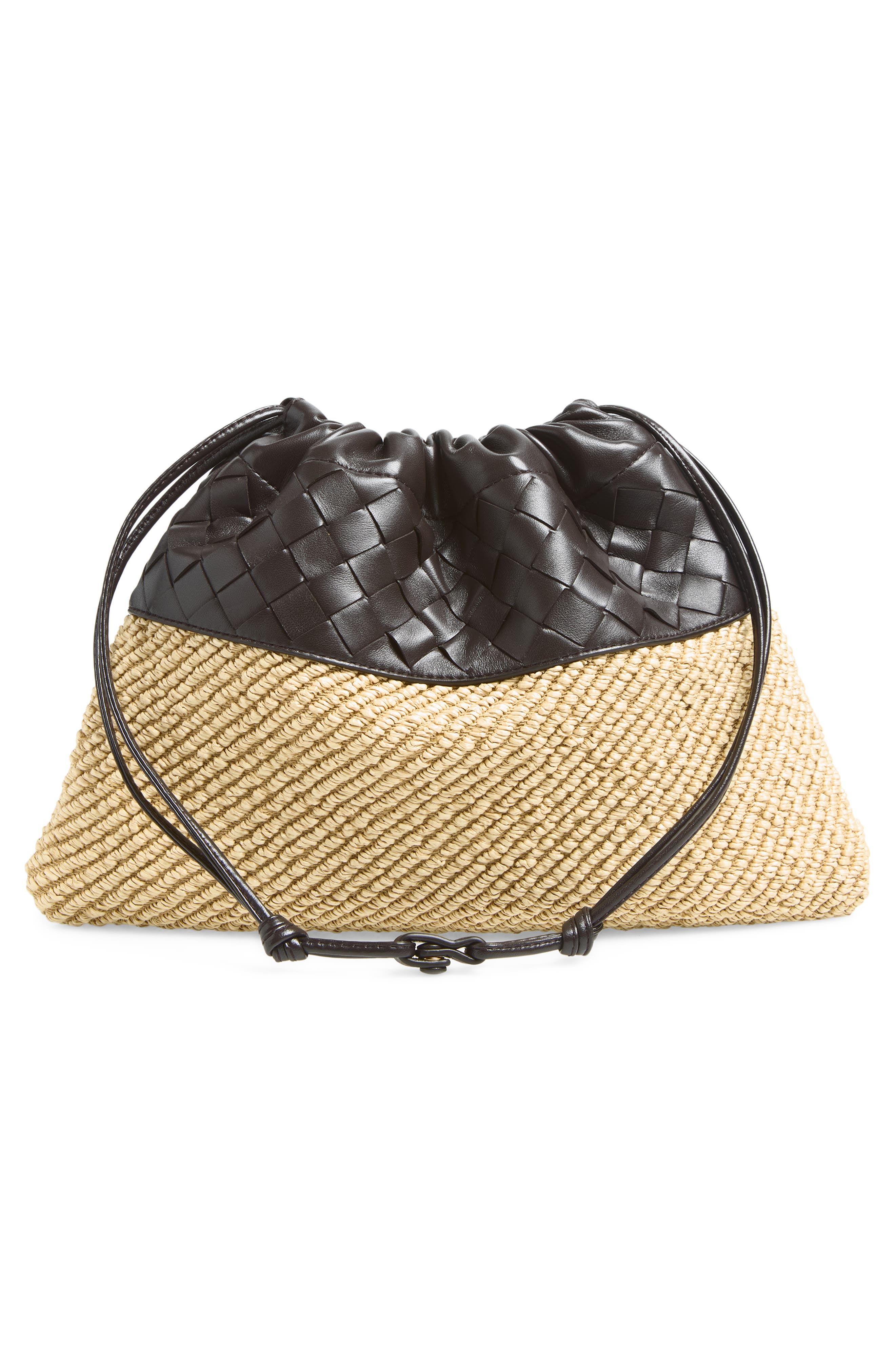 Bottega Veneta Medium Dustbag Intrecciato Leather & Raffia Clutch, Alternate, color, 9943 Natural/ Espresso-G