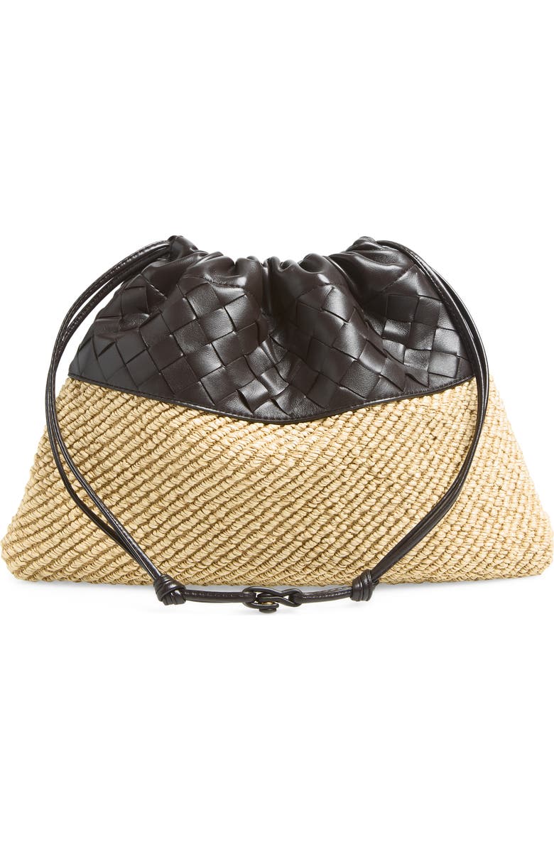 Bottega Veneta Medium Dustbag Intrecciato Leather & Raffia Clutch, Alternate, color, 9943 Natural/ Espresso-G