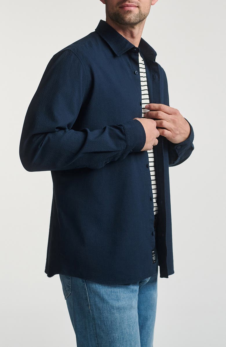 Mavi Jeans Textured Stretch Cotton Button-Up Shirt, Alternate, color, Black Iris