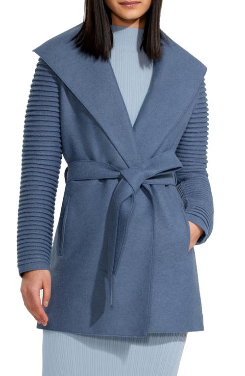 SENTALER Rib Sleeve Alpaca & Wool Wrap Coat in Dusty Blue  product
