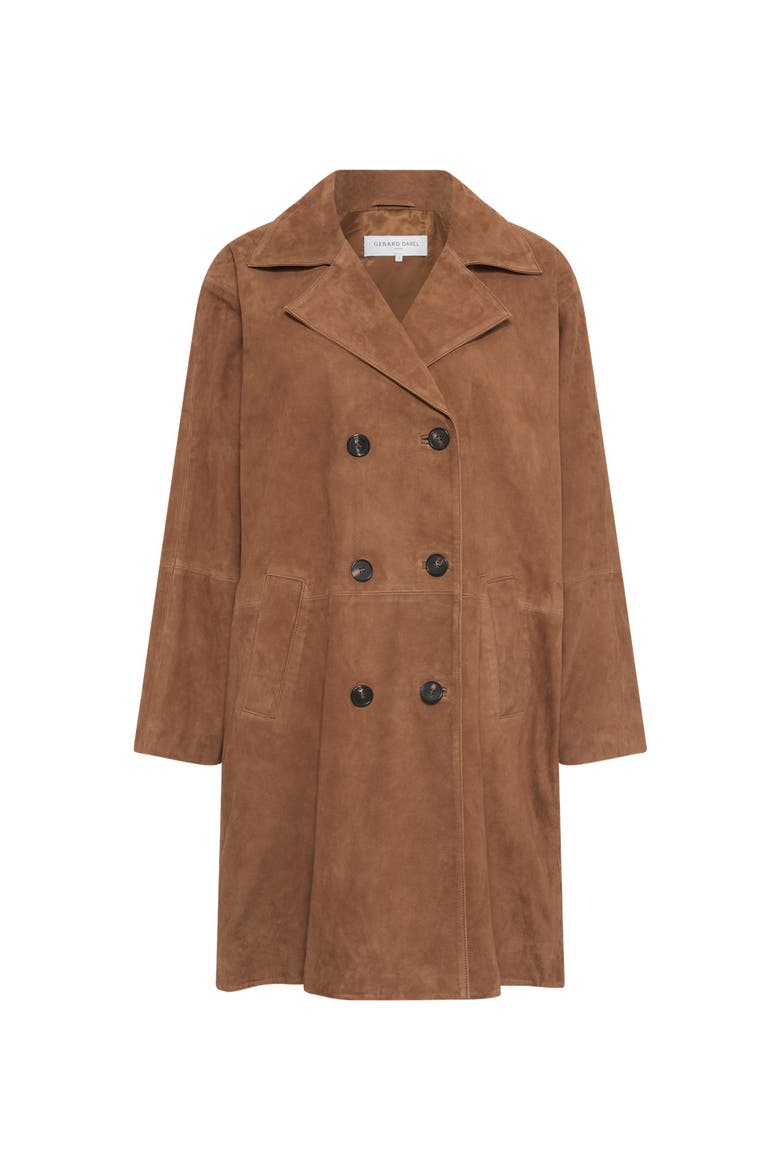 Manon Suede Double Breasted Jacket, Alternate, color, Camel