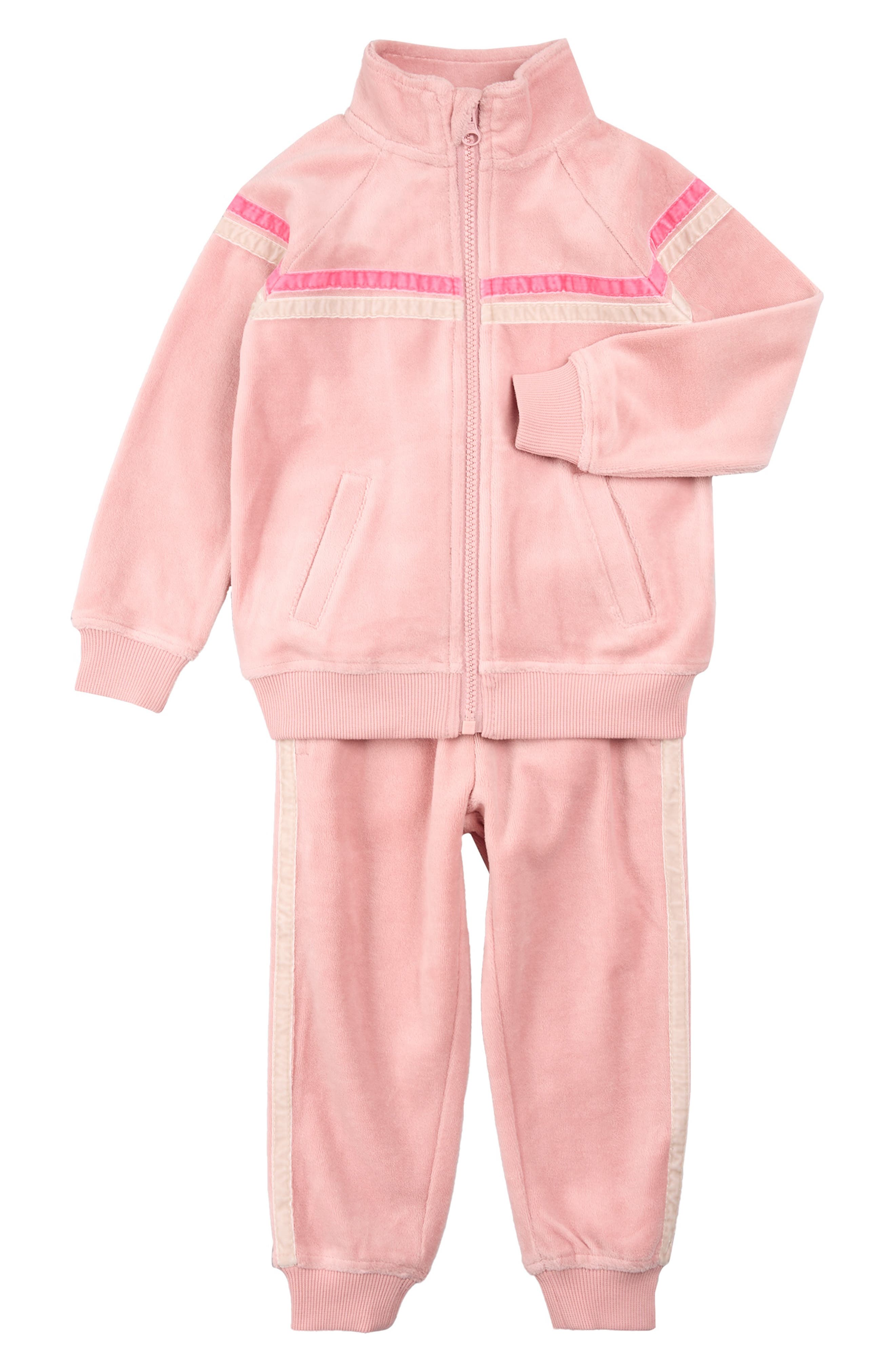MILES THE LABEL Retro Velour Track Jacket & Pants Set in Light Pink 