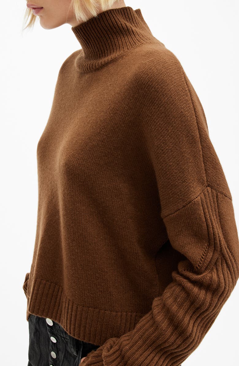 AllSaints Ines Cashmere & Wool Turtleneck Sweater, Alternate, color, Sugar Brown