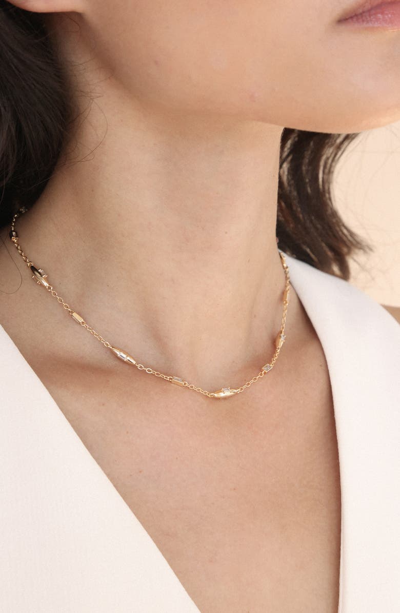 Ettika Baguette Cubic Zirconia Oval Station Necklace, Alternate, color, Gold