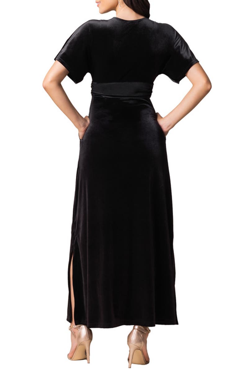 Kiyonna Verona V-Neck Velvet Evening Gown with Pockets, Alternate, color, Onyx