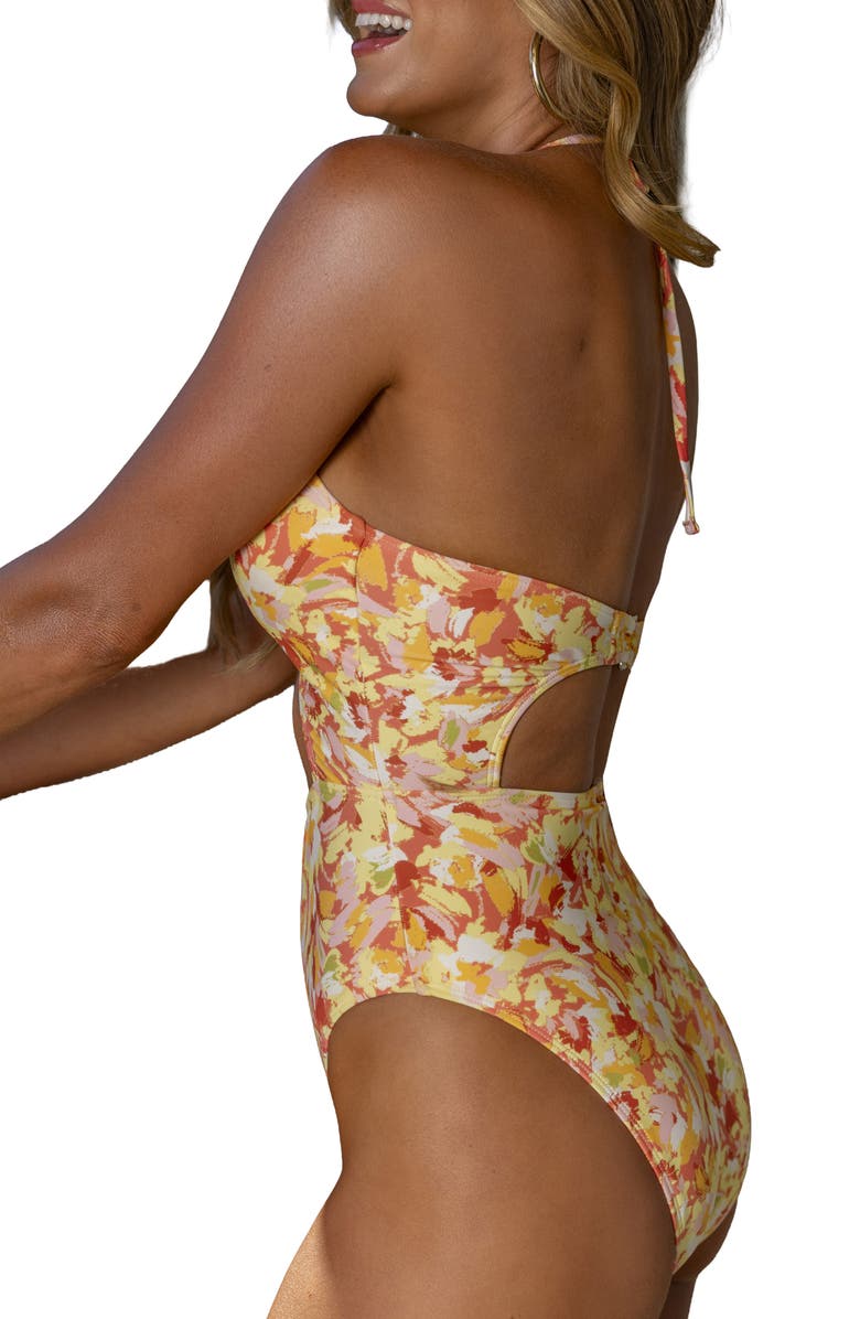 Cupshe Cutout One-Piece Swimsuit, Alternate, color, Yellow Multi