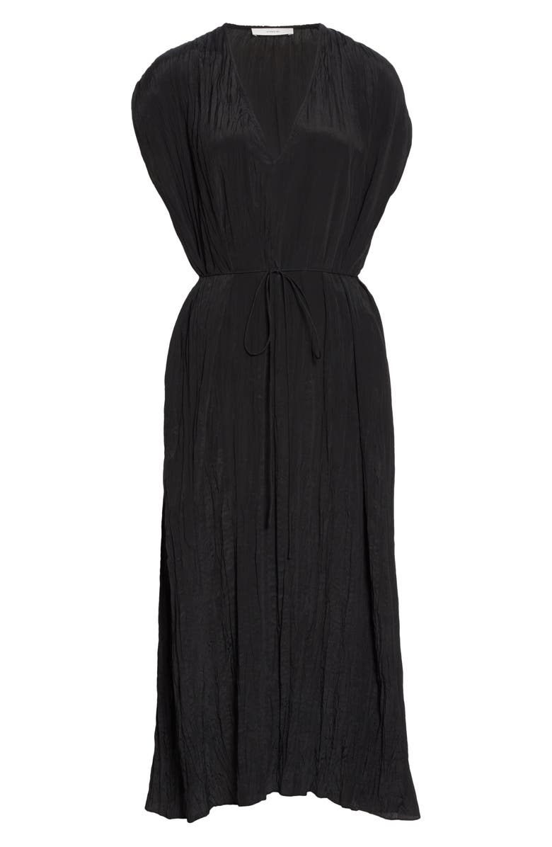 Vince Crinkle Pleat Tie Waist Cap Sleeve Dress, Alternate, color, 