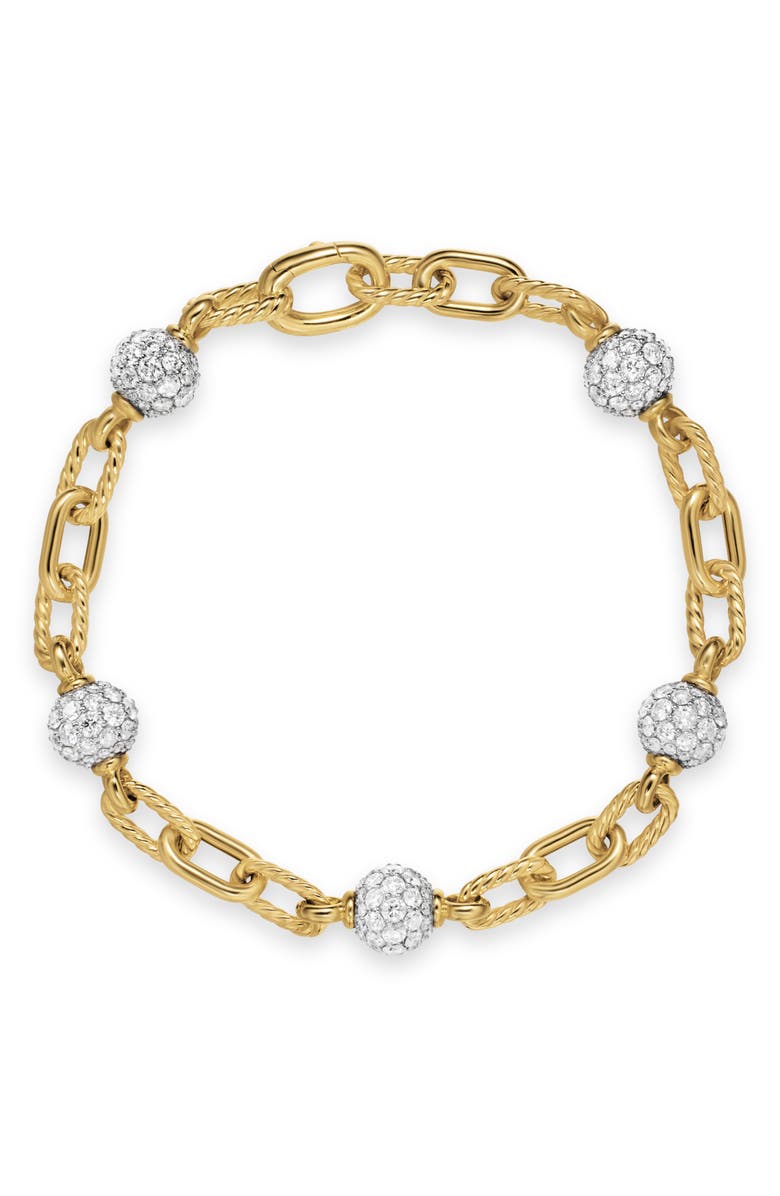 David Yurman DY Madison<sup>®</sup> Pavé<sup>©</sup> Bead Chain Bracelet in 18K Yellow Gold with Diamonds, 3mm, Alternate, color, Diamond