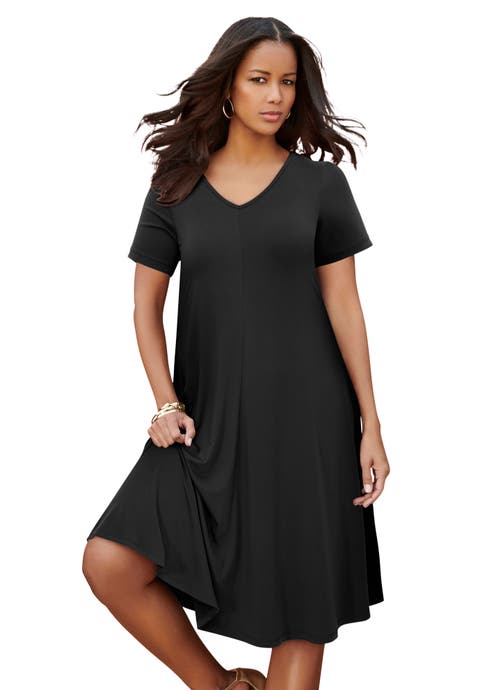 Plus Size Short Sleeve Sleeve Swing Dress (Plus)