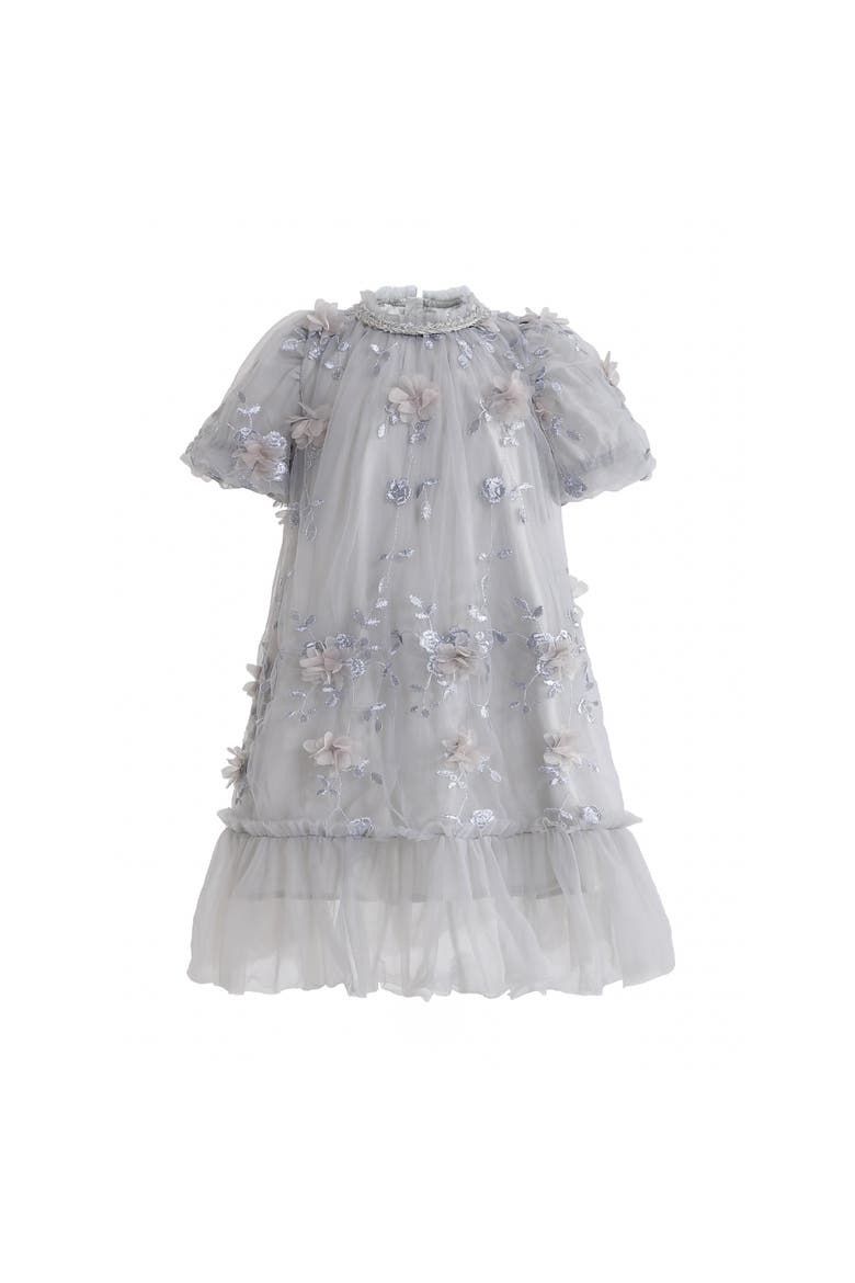 Bloom Embroidered Occasion Dress, Main, color, Silver