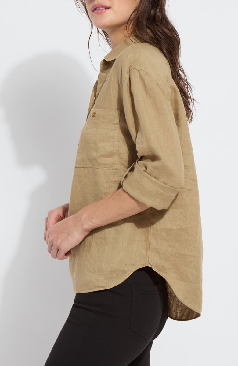 Lysse Rose Roll Tab Linen Utility Shirt, Alternate, color, Olive Tint
