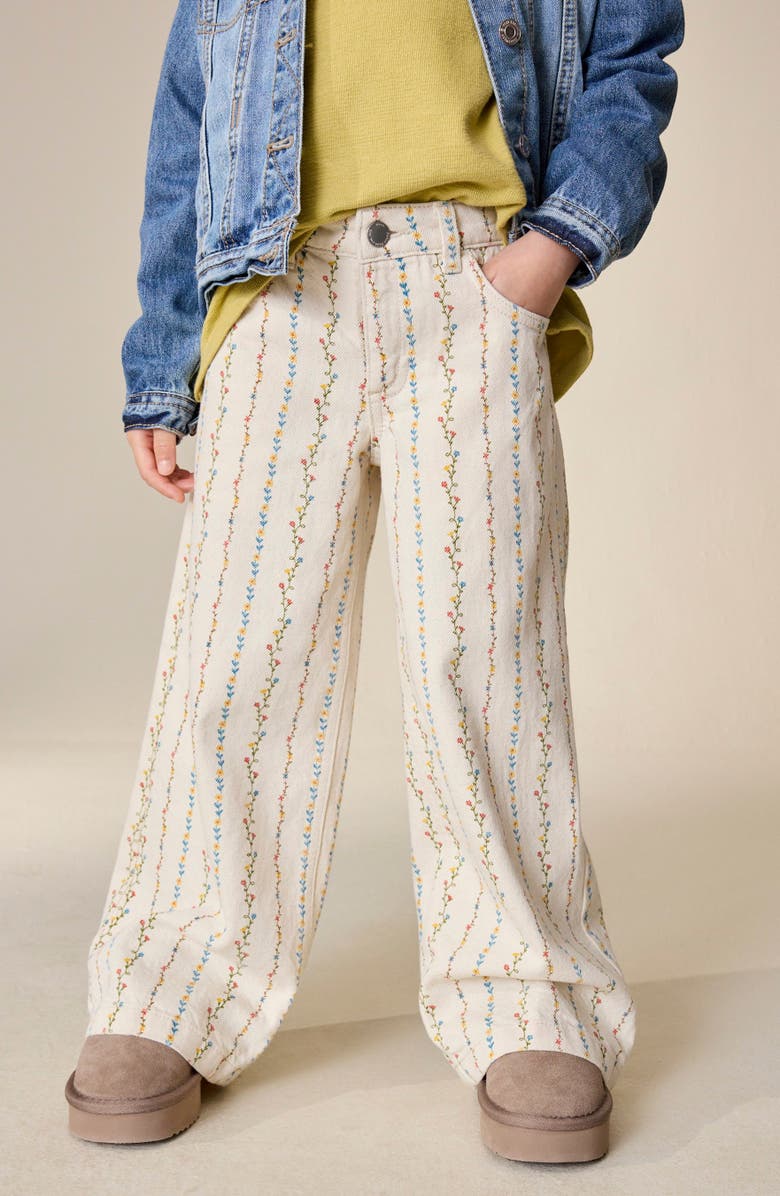 NEXT Kids' Floral Stripe Jeans, Alternate, color, Cream