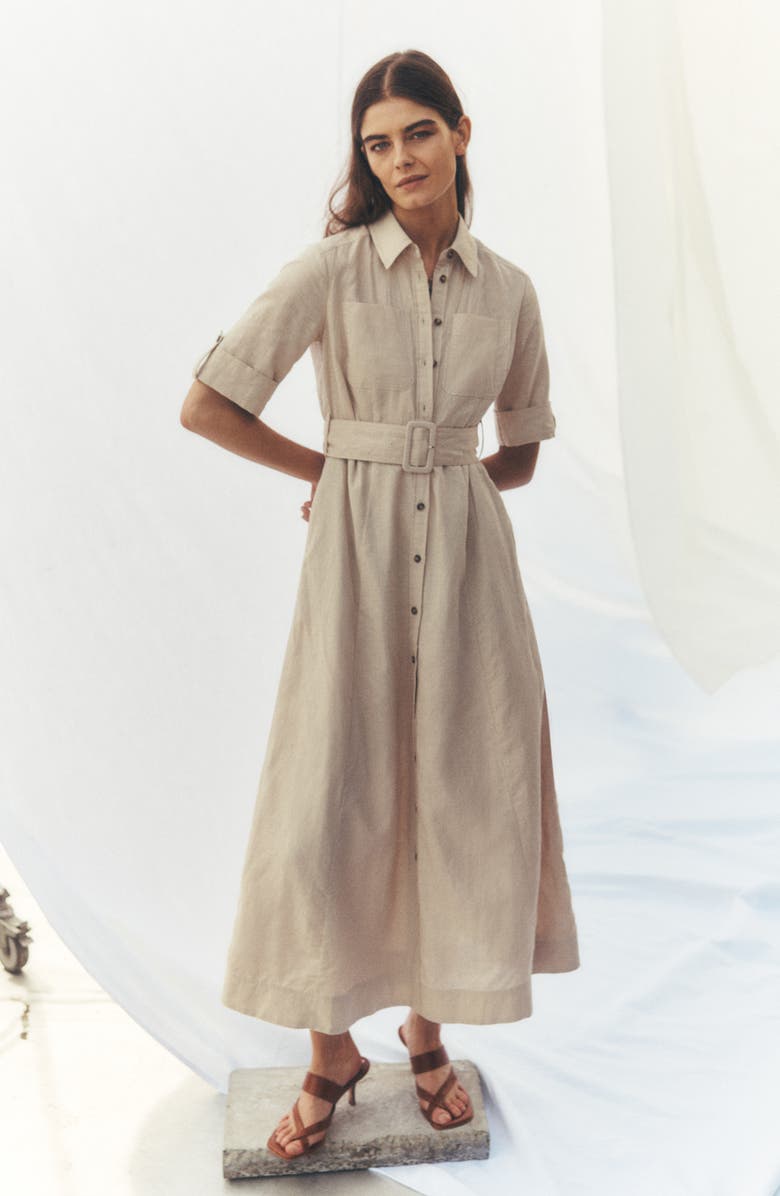 Boden Ora Linen Blend Shirt Dress, Alternate, color, Coffee