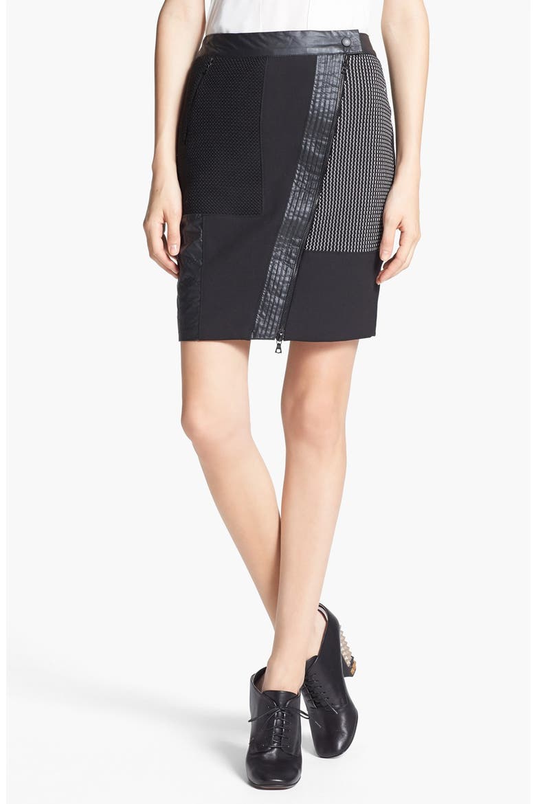 'Hastings' Coated Patchwork Skirt, Main, color, BLACK