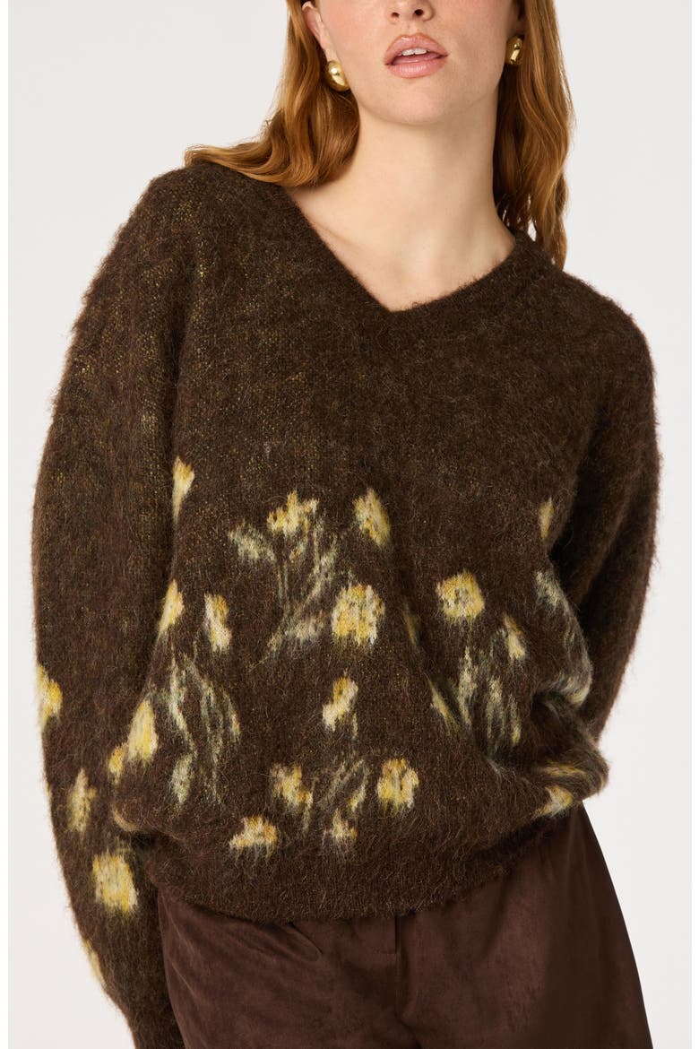 Bowie V-Neck Floral Sweater, Alternate, color, BROWN FLORAL