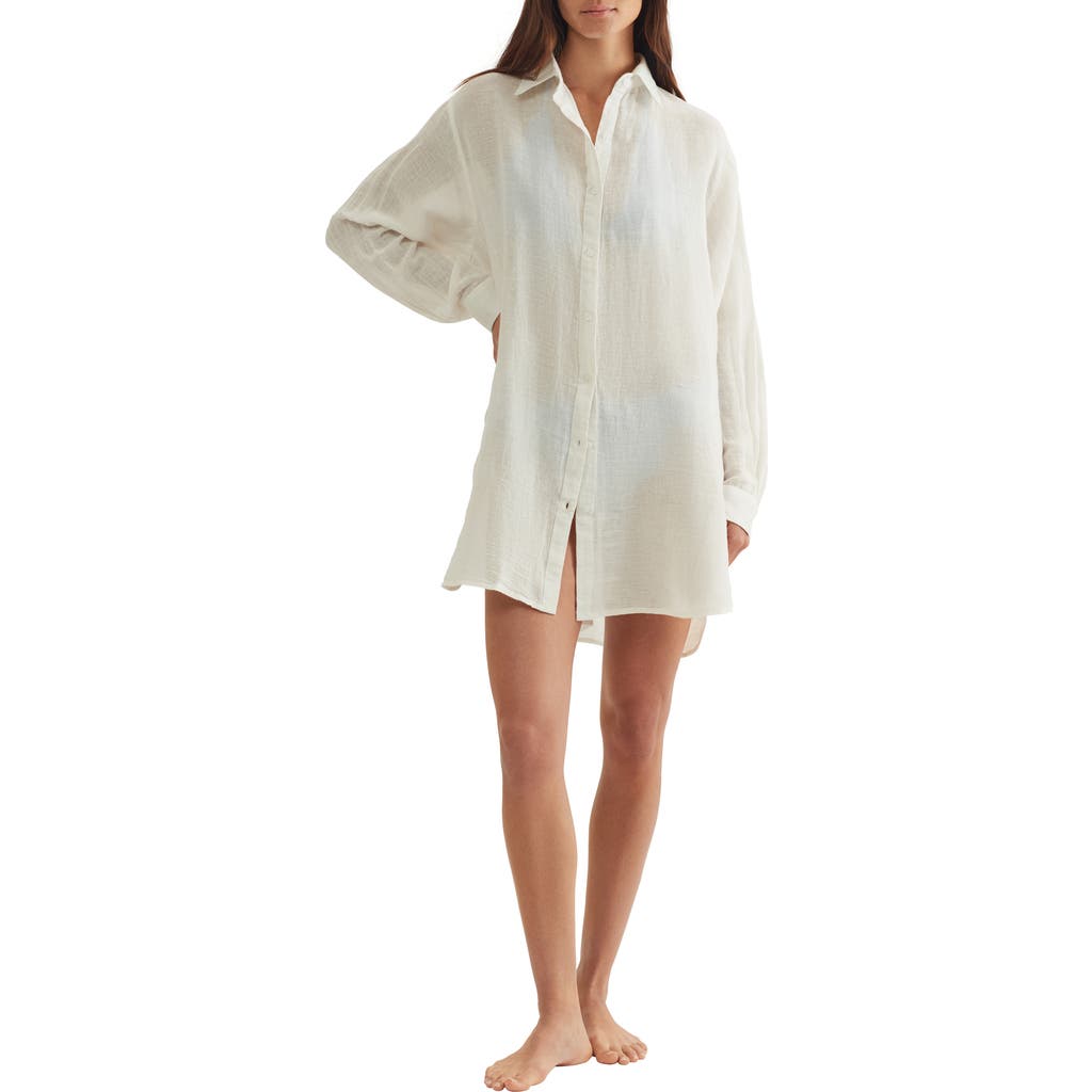 Polo Ralph Lauren Boyfriend Long Sleeve Cover-up Tunic In Cream