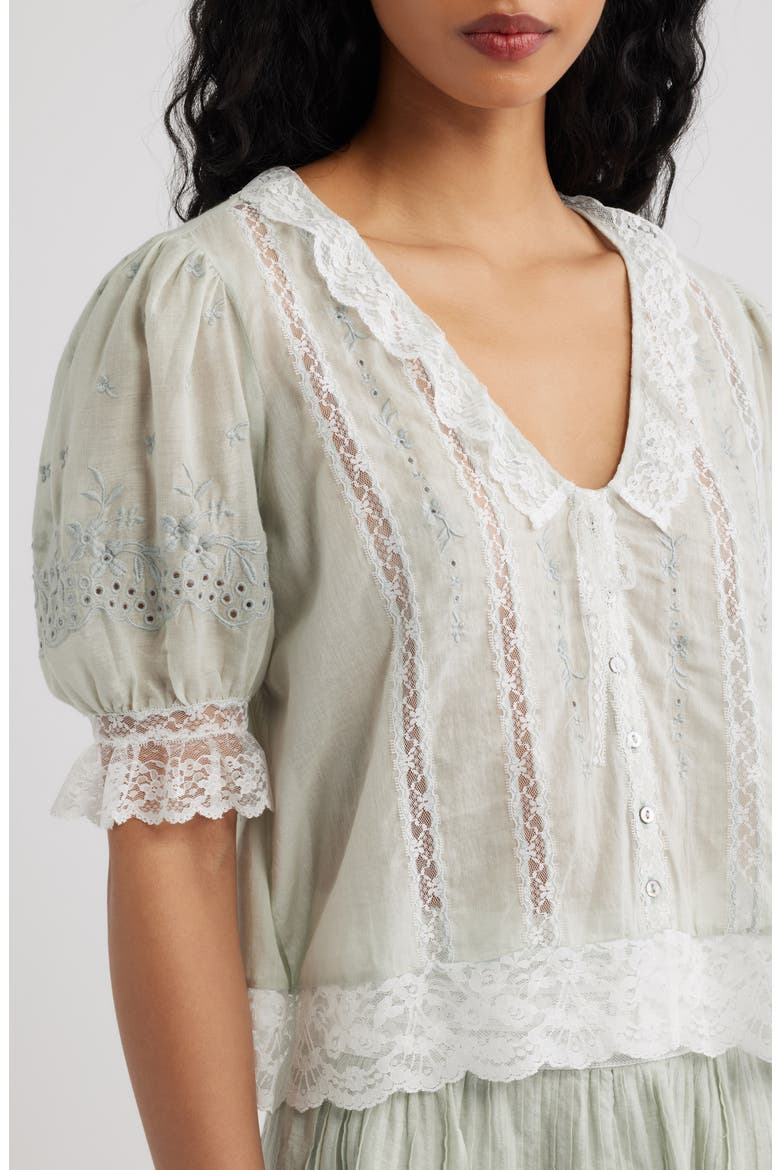 Maurelle Lace Trim Cotton Top, Alternate, color, EAU DE NIL