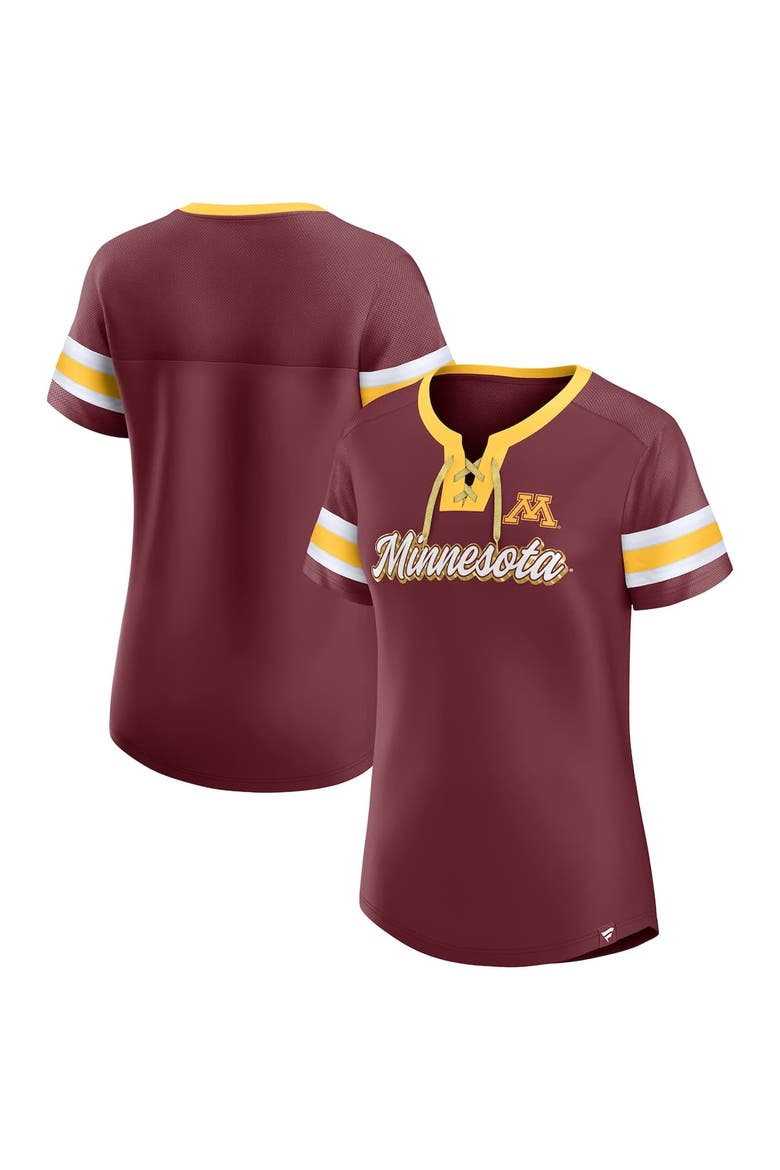 Women's Fanatics  Maroon Minnesota Golden Gophers Iconic Athena Lace-Up T-Shirt, Alternate, color, Maroon