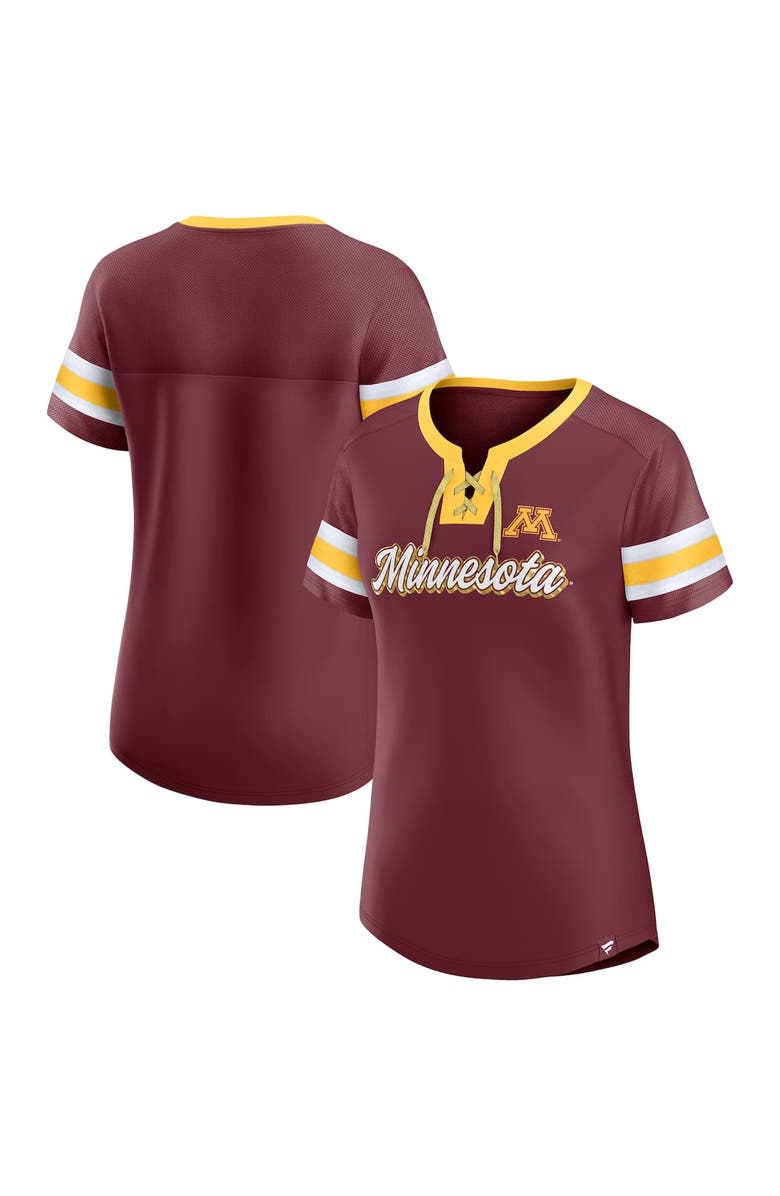 FANATICS Women's Fanatics Maroon Minnesota Golden Gophers Iconic Athena Lace-Up T-Shirt, Alternate, color, Maroon