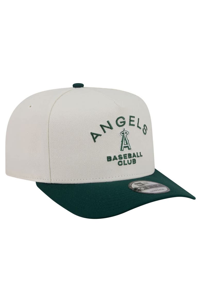 Men's New Era  Cream/Dark Green Los Angeles Angels Chrome A-Frame 9FIFTY Snapback Hat, Alternate, color, Cream