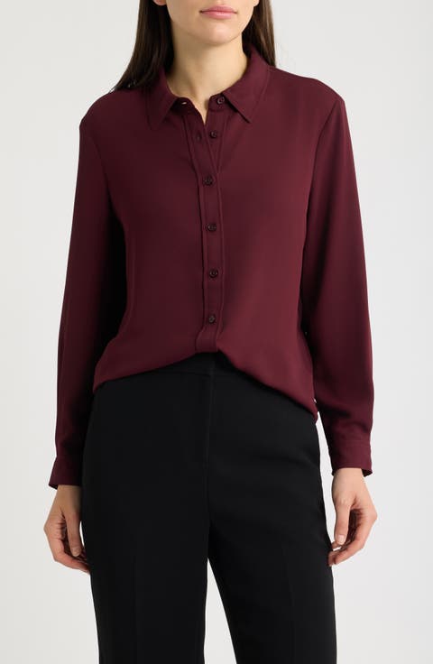 Petite Long Sleeve Clean Front Shirt